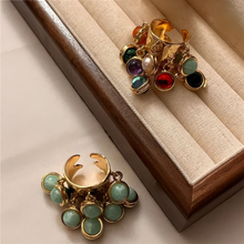 Vintage Natural Stone Malachite Glass Multi-Pendant High-Grade Fringe Open Ring