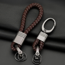 Hand-Woven Leather Car Key Ring Chain Charm Metal Key Holder
