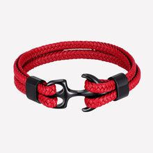 High-Quality Woven Black Leather Rope Bracelet with Anchor Clasp