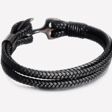High-Quality Woven Black Leather Rope Bracelet with Anchor Clasp