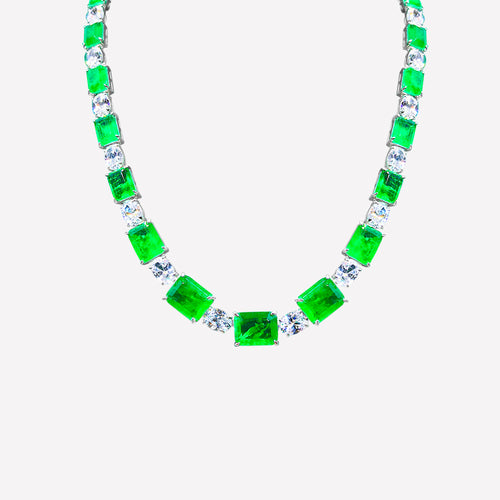 Luxury Art Deco Style Ladies Necklace with Green Cubic Zirconia
