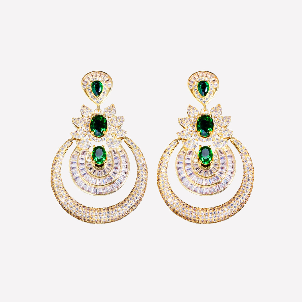 Vintage Ladies Large Dangle Earrings With Dazzling Cubic Zirconia