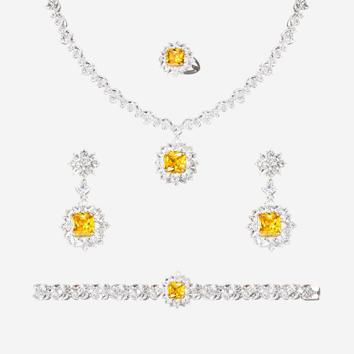 Elegant Yellow and White 2 or 4 Piece Formal Jewellery Sets