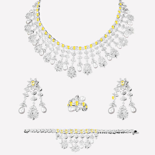 Elegant 4-Piece Pearl and Cubic Zirconia Formal Jewellery Sets