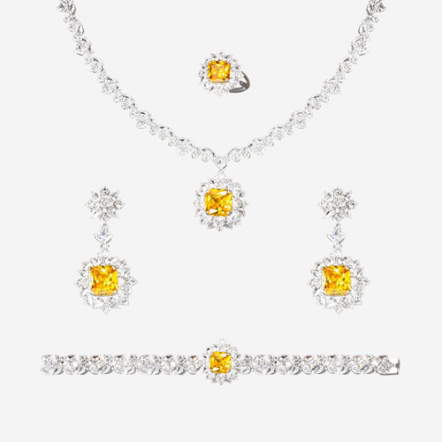 Elegant Yellow and White 2 or 4 Piece Formal Jewellery Sets