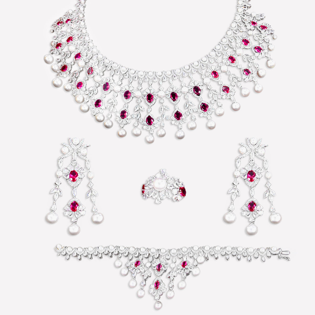 Spectacular 4-Piece Pearl and Cubic Zirconia Formal Jewellery Sets