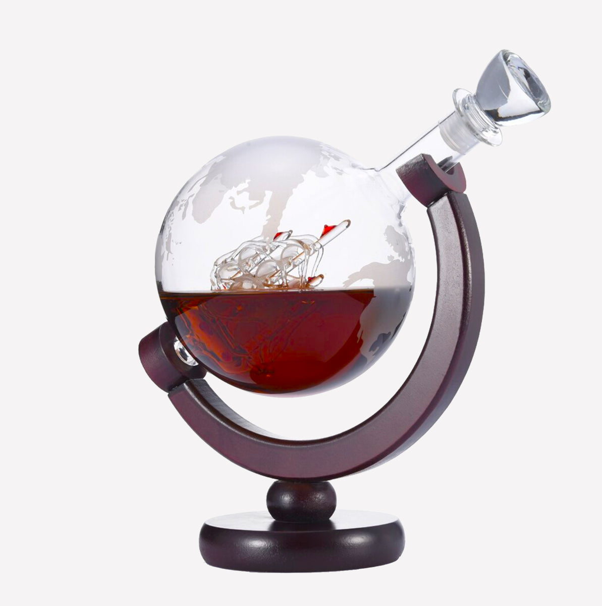Exquisite Glass Globe Decanter With Finished Wood Stand