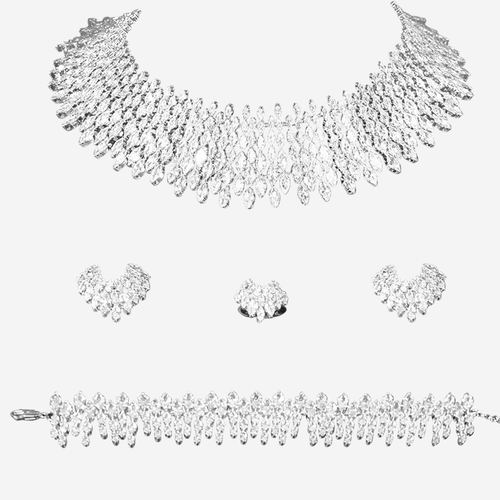 Elegant Choker Cubic Zirconia Necklace, Earring, Ring & Bracelet Set