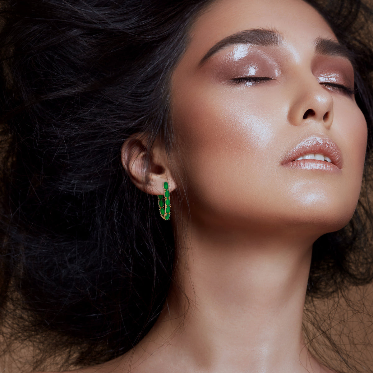 Elegant Ladies Green Cubic Zirconia Hoop Earrings