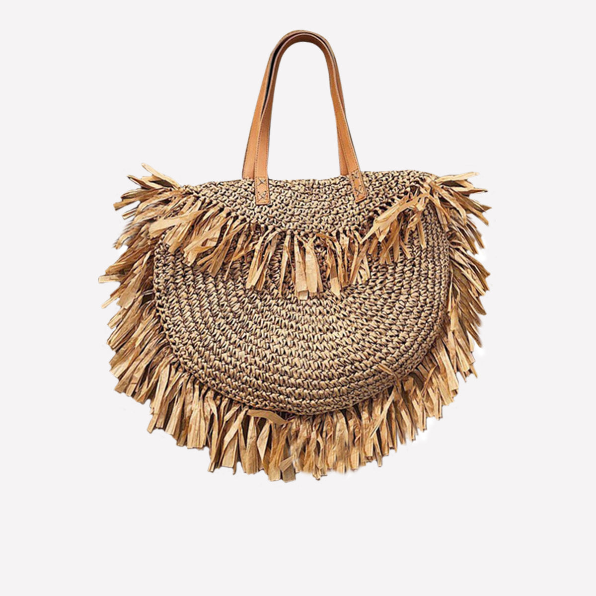Fashion-Forward Bo-Ho Women’s Half-Round Fringed Straw Tote