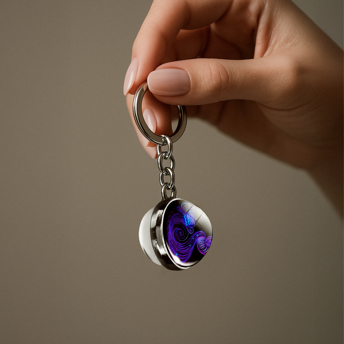 Constellation Key Ring Time Stone Double-Sided Glass Ball Metal Keychain Pendant