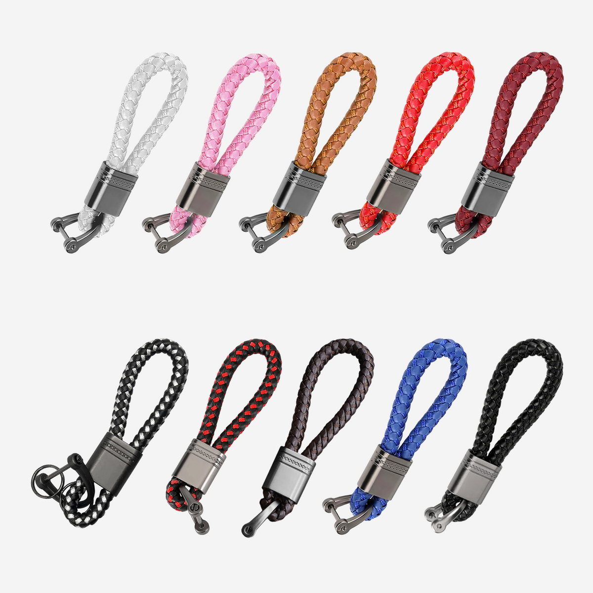 Hand-Woven Leather Car Key Ring Chain Charm Metal Key Holder