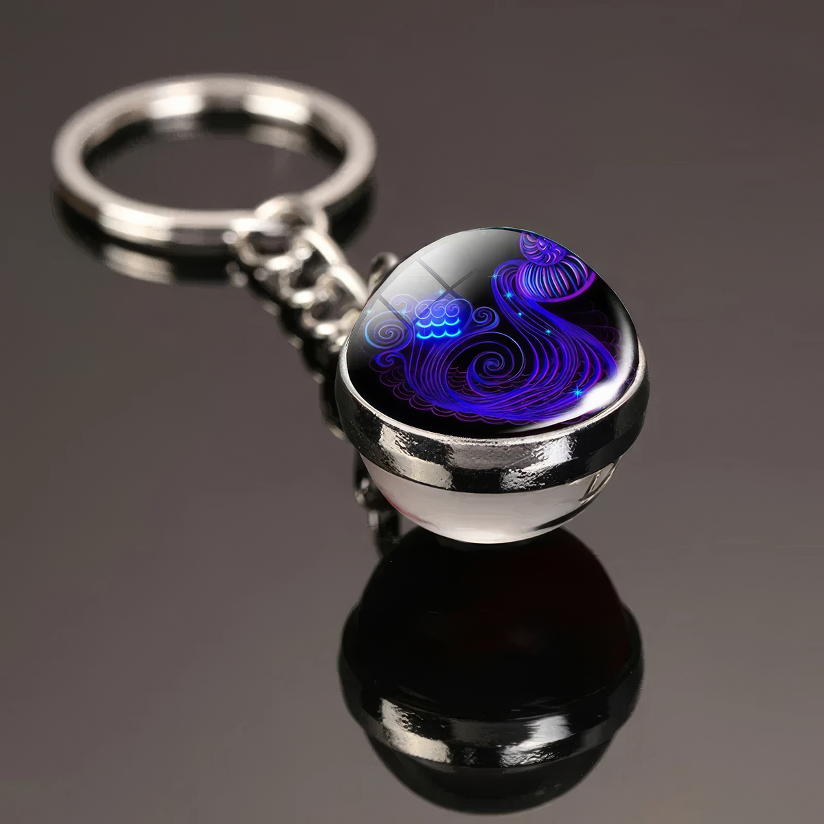 Constellation Key Ring Time Stone Double-Sided Glass Ball Metal Keychain Pendant