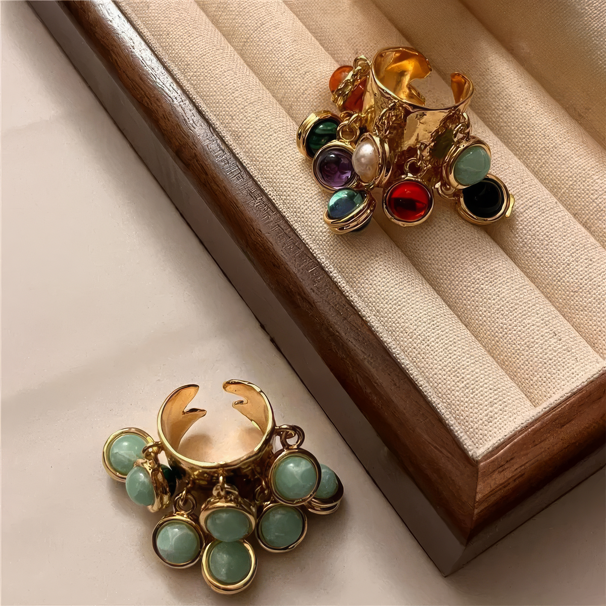 Vintage Natural Stone Malachite Glass Multi-Pendant High-Grade Fringe Open Ring