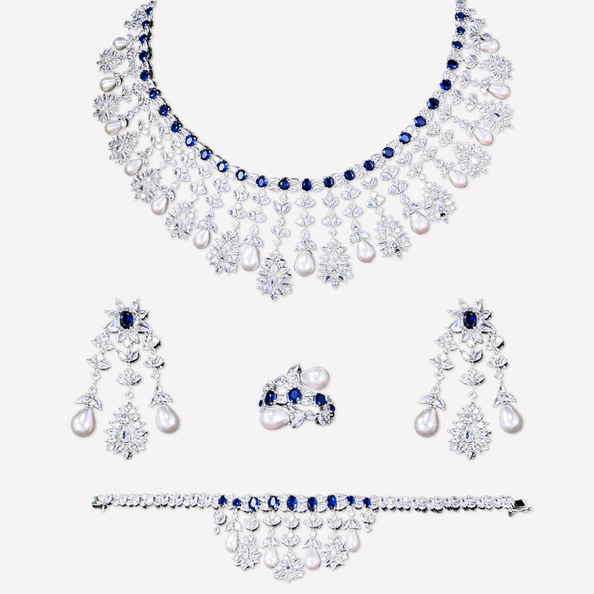 Elegant 4-Piece Pearl and Cubic Zirconia Formal Jewellery Sets