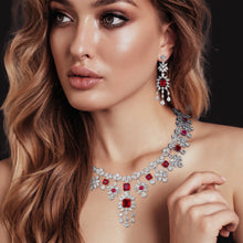 Elegant Cubic Zirconia & Coloured Stone Waterdrop Style Earring & Necklace Set