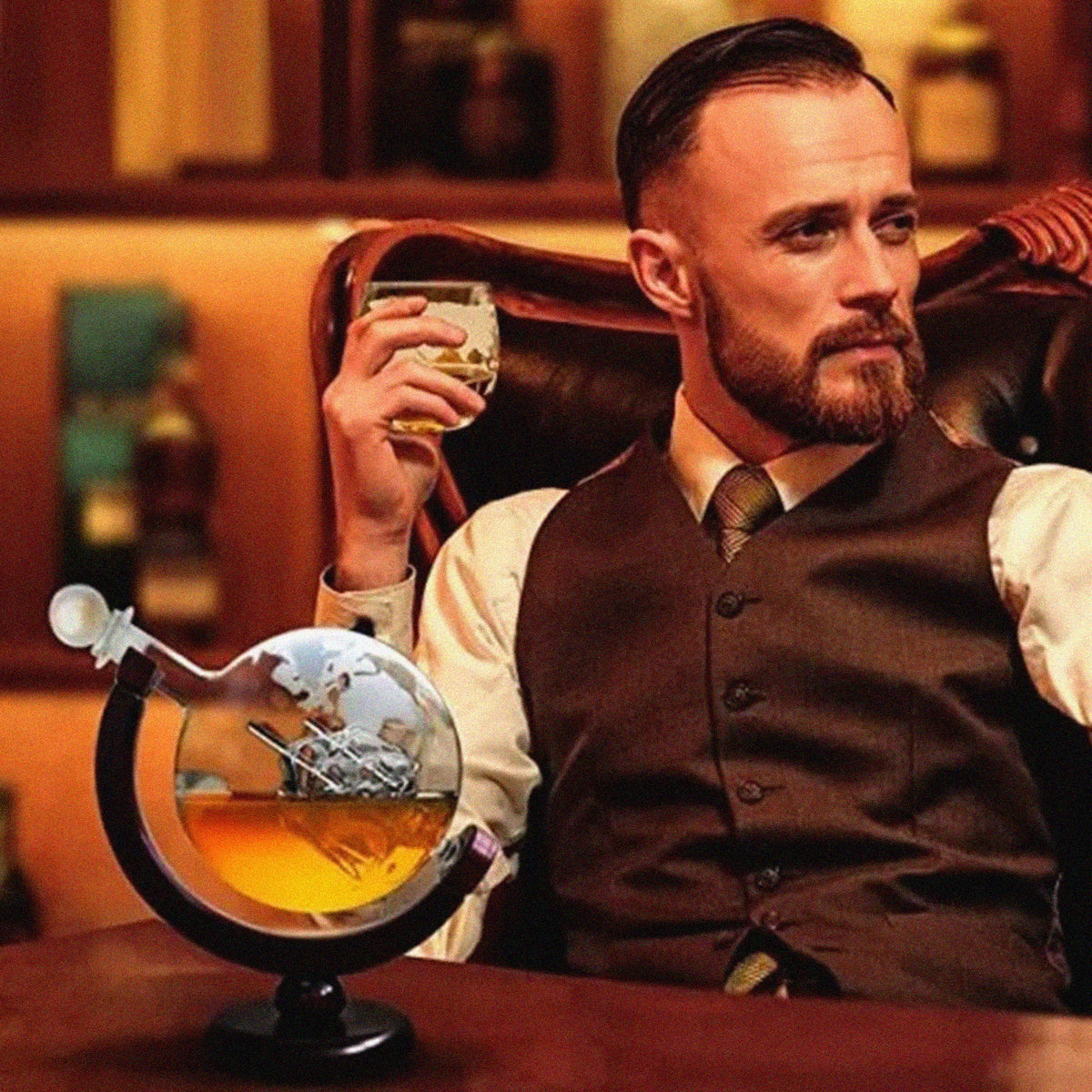 Exquisite Glass Globe Decanter With Finished Wood Stand