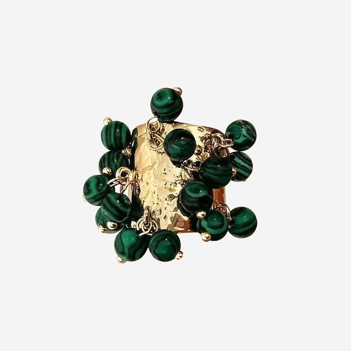 Vintage Natural Stone Malachite Glass Multi-Pendant High-Grade Fringe Open Ring