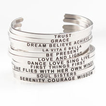 Inspirational Bracelet Cuff Bangle With Motivational Quotes | Stackable & Custom Engraved | Inspirational Stainless Steel Jewelry With Positive Affirmations & Mantras | Perfect For All Ages: Children Kids Teens Graduates Adults & Seniors.
