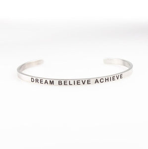 Inspirational Bracelet Cuff Bangle With Motivational Quotes | Stackable & Custom Engraved | Inspirational Stainless Steel Jewelry With Positive Affirmations & Mantras | Perfect For All Ages: Children Kids Teens Graduates Adults & Seniors.