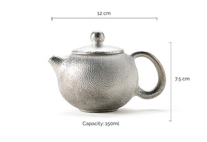 Handmade Ceramic Xi Shi Teapot | Unique Artisanal Course Silver Finish | Beautiful Ceremonial Drinkware Pottery Set |Ideal for Brewing Puer Oolong Green Yellow White & Black Health Tea | 150 ml Capacity.
