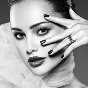 Dubai Luxury Stacked Cubic Zirconia Ring | Bold Rainbow Unisex Male Female Finger Fashion Accessory.