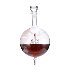 Globe Decanter With Finished Wood Stand | Bar Aerator Funnel | Wine Aerator Bar Accessories | Home Bar Accessories Tools | 800 ML (28 Ounce) Capacity.