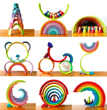 Large Creative Educational Rainbow Stacker | Wooden Montessori™ Style Rainbow Building Blocks for Education & Learning Development  | Perfect Toy For Kids Children & Youth.
