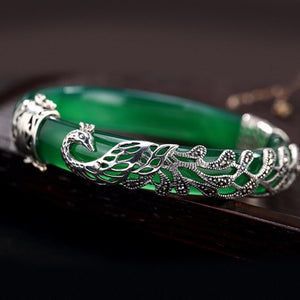 Stunning Exotic Jade Peacock Bangle Bracelet Cuff | Elegant Ethnic Gemstone Fashion Jewellery | From the Far East | Ideal Gift Unique | Perfect for Teens Adults & Seniors.