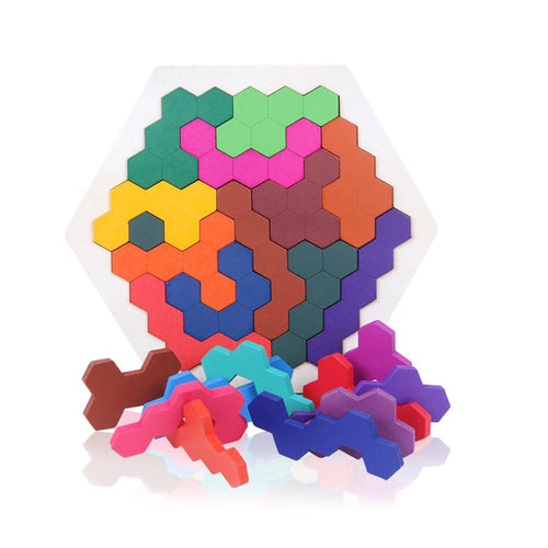 Colour Geometric Educational Logic Puzzle | Fun Wooden Honeycomb IQ Training Toy | Unisex Male Female Item | Perfect for Kids Children & Youth.
